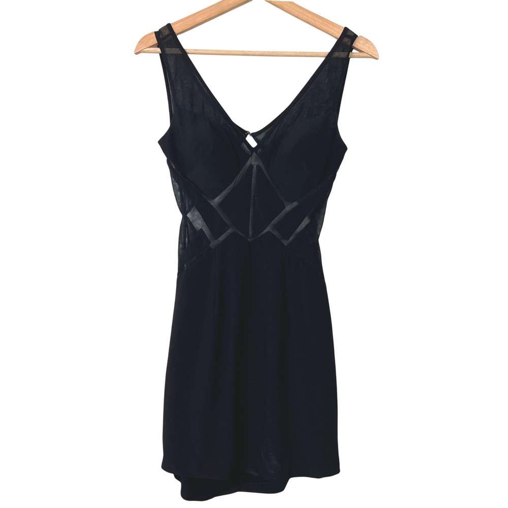 Alyce Paris Black Geometric Mesh Cut Out Illusion Bodycon Mini Dress Size 2